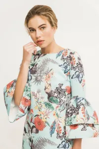 Vestido corto azul claro mariposas flores otoman volantes mangas