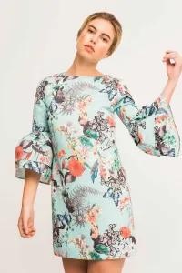 Vestido corto azul claro mariposas flores otoman volantes mangas