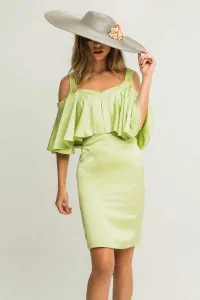 Vestido corto ajustado tirantes gasa saten verde pistacho capa