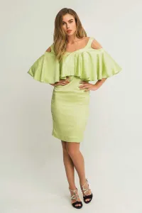 Vestido corto ajustado tirantes gasa saten verde pistacho capa