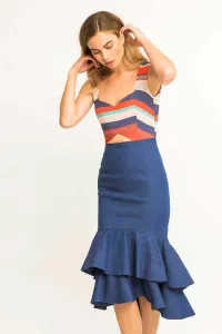Vestido Corto Midi Crepe Volantes Denim Vaquero Escote Corazon
