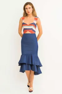Vestido Corto Midi Crepe Volantes Denim Vaquero Escote Corazon