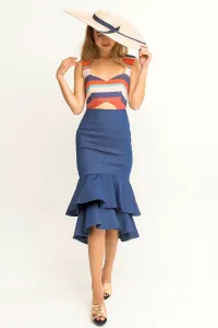 Vestido Corto Midi Crepe Volantes Denim Vaquero Escote Corazon