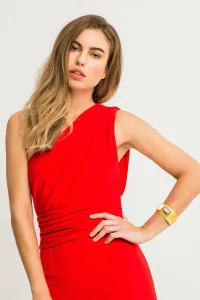 Vestido Rojo Corto Asimetrico Drapeado Hombro Cintura Abertura
