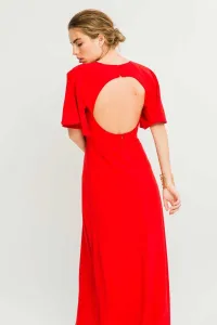 Vestido Largo Rojo Manga Ranglan Campana Escote Espalda Abierta