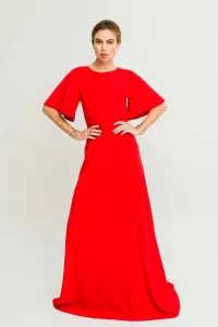 Vestido Largo Rojo Manga Ranglan Campana Escote Espalda Abierta