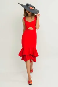 Vestido corto crepe rojo escote corazon abertura falda volantes