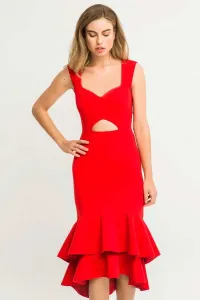 Vestido corto crepe rojo escote corazon abertura falda volantes