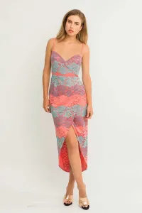 vestido midi asimetrico encaje falda abertura cruzada tirantes