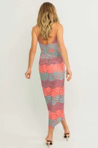 vestido midi asimetrico encaje falda abertura cruzada tirantes