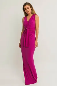 Vestido largo drapeado cintura sin mangas frambuesa