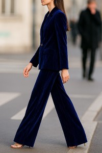 conjunto de traje y pantalón de terciopelo azul