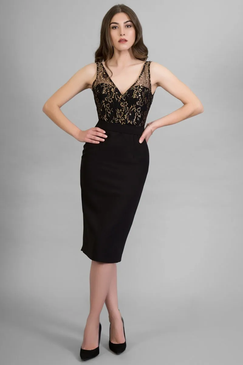 vestido negro midi encaje