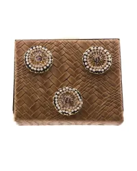 clutch base piel trenzada marron carita sonriente canutillos