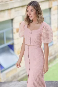 conjunto Falda tul bordado flores rosa para invitada primavera
