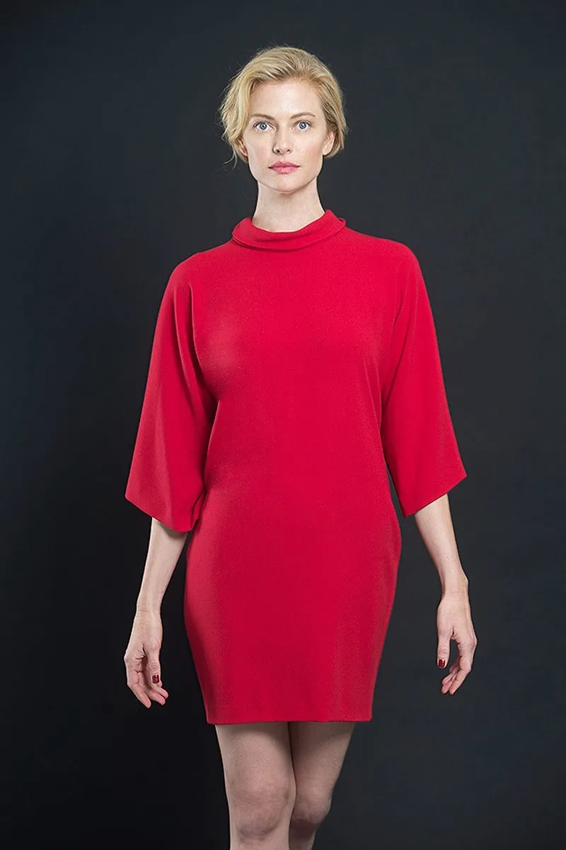 vestido corto rojo manga japonesa lazo trasero