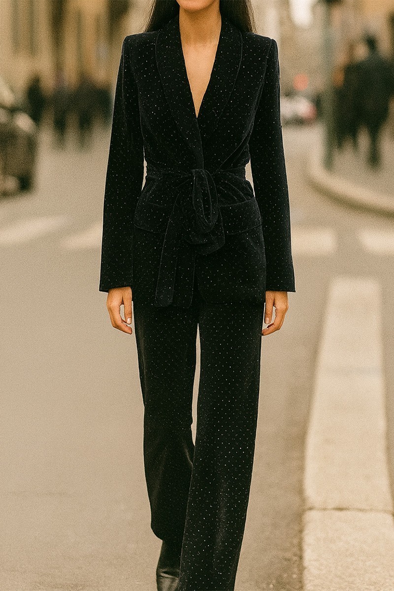 traje de chaqueta y pantalón terciopelo negro