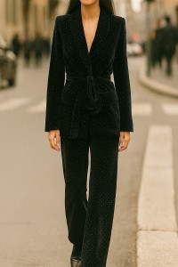 traje de chaqueta y pantalón terciopelo negro