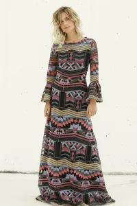 vestido de fiesta largo estampado etnico para invitadas bodas