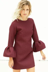 vestido de fiesta corto piqué con manga con volante y corte evasé