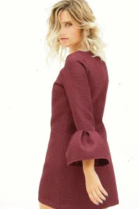 vestido de fiesta corto piqué con manga con volante y corte evasé