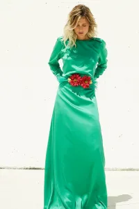 vestido largo saten color verde