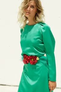 vestido largo saten color verde