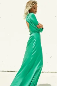vestido largo saten color verde