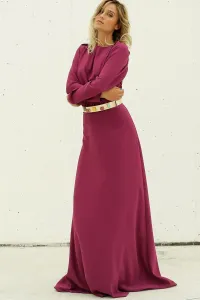 vestido largo saten color frambuesa