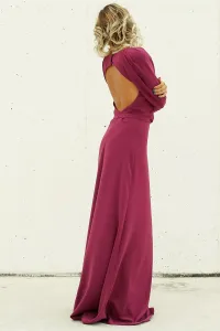 vestido largo saten color frambuesa