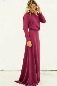 vestido largo saten color frambuesa