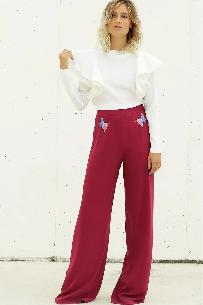 pantalon palazzo frambuesa pajaros cintura