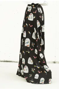 falda larga estampada dibujos pajaros y jaulas
