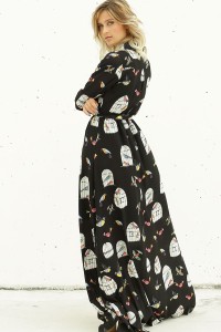 vestido largo camisero manga larga estampado