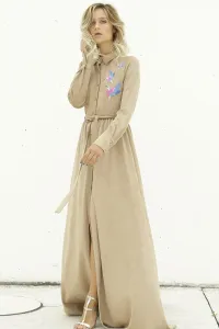 vestido largo ante beige camisero pajaros