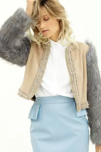 Chaqueta beige de ante manga larga con pelo