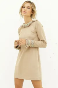 vestido beige de ante evase manga larga