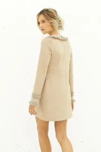 vestido beige de ante evase manga larga