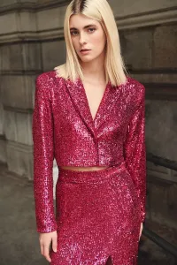 Chaqueta corta de lentejuelas frambuesa para invitada