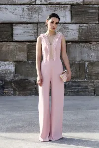 bolso de fiesta de laton dorado con flecos rosa cuarzo para