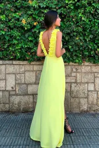 Vestido largo de fiesta amarillo con flores para invitada boda