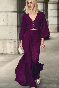 falda pantalon brocado morado invitada boda fiesta civil mama de