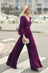 falda pantalon brocado morado invitada boda fiesta civil mama de