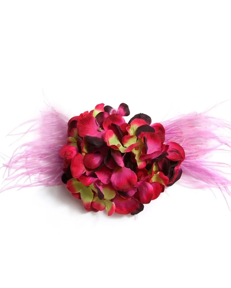 cinturon de flores y plumas con base dorada