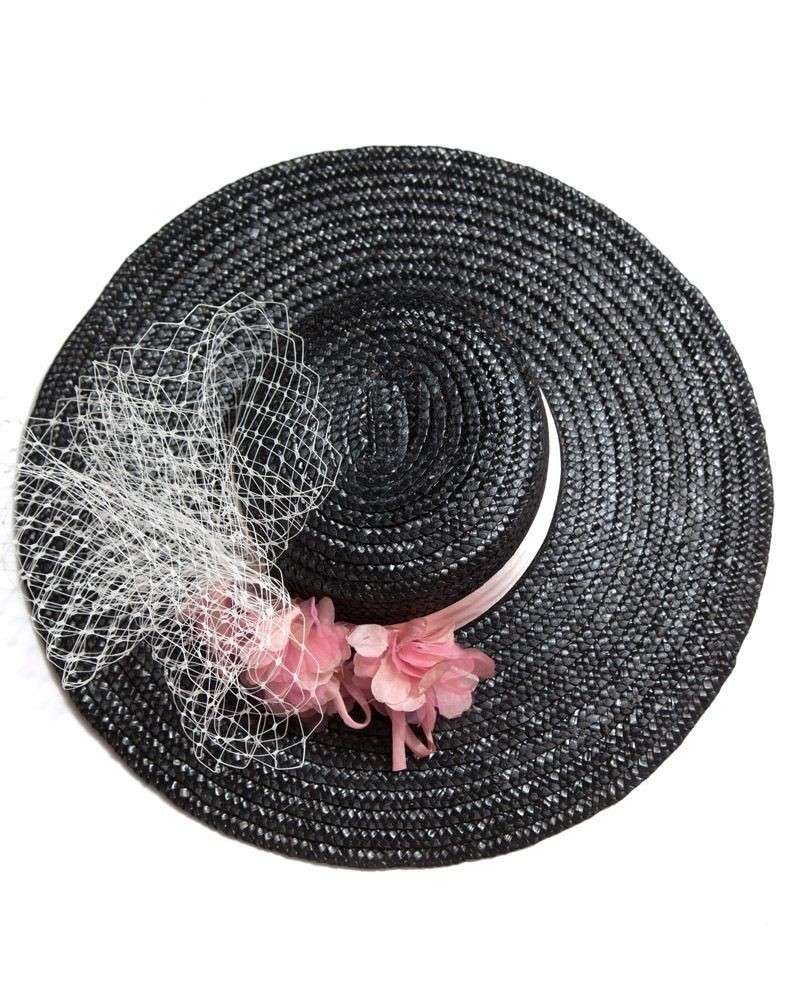 Canotier Negro flores y redecilla
