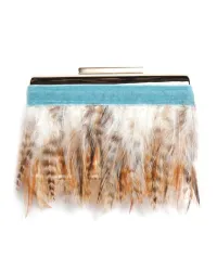 bolso de mano dorado de fiesta con plumas