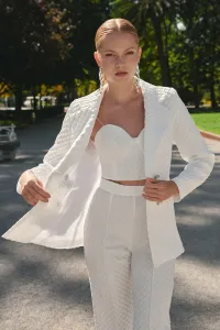 top corto corpiño brocado blanco para novia civil
