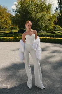 top corto corpiño brocado blanco para novia civil