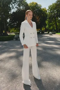 Pantalon palazzo de jacquard brocado blanco geometrico para novia