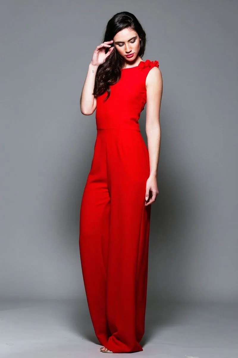 Vestido largo de fiesta rojo con flores para invitada boda